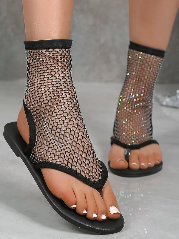 Gem Mesh Flats Lightweight Women Flat Sandals