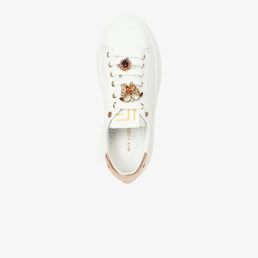Greyder Women's Casual Sneakers in White and Bronze