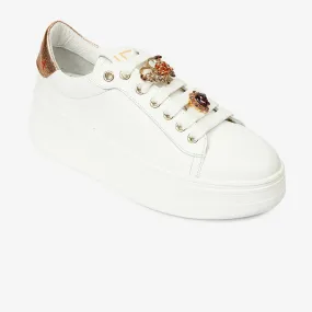 Greyder Women's Casual Sneakers in White and Bronze