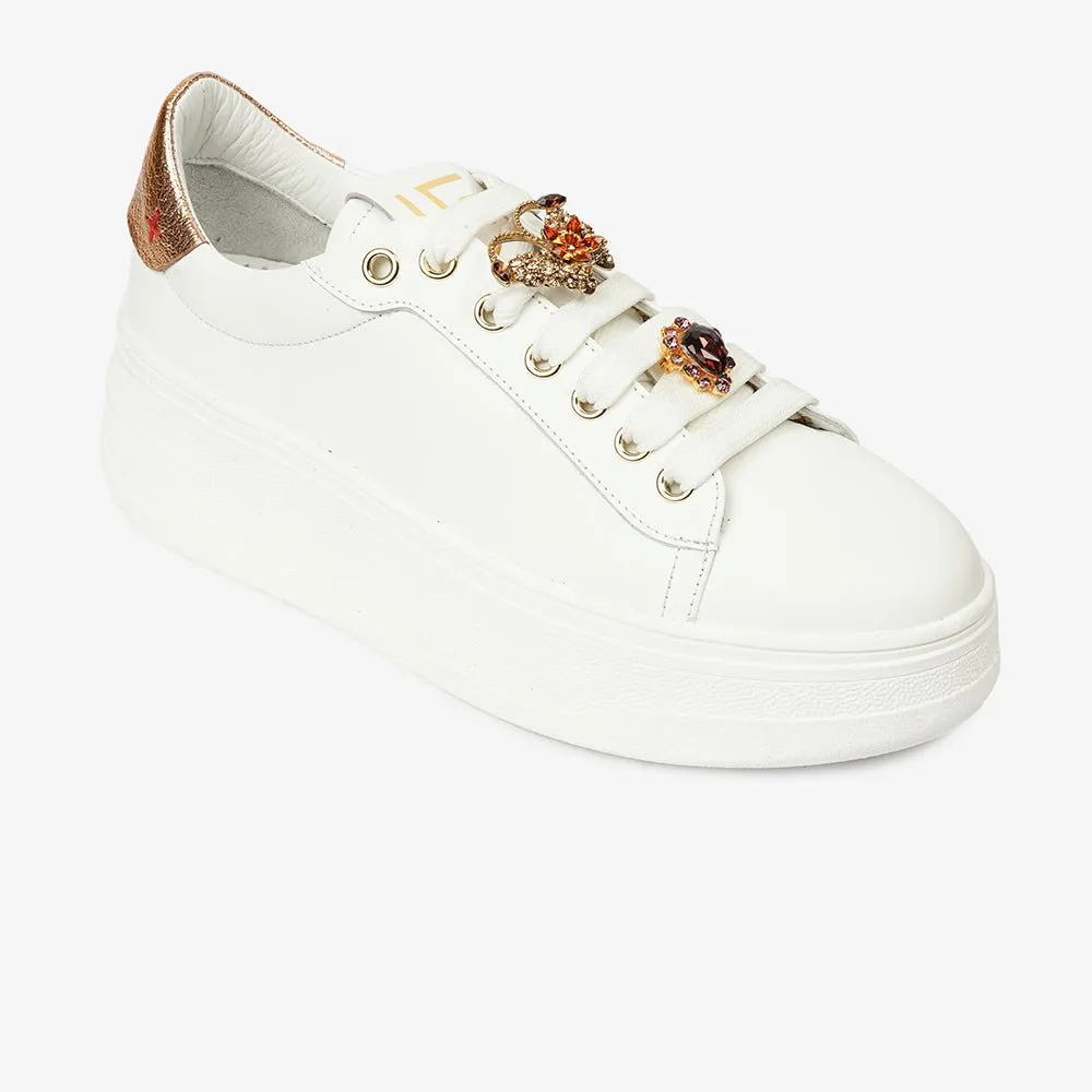 Greyder Women's Casual Sneakers in White and Bronze