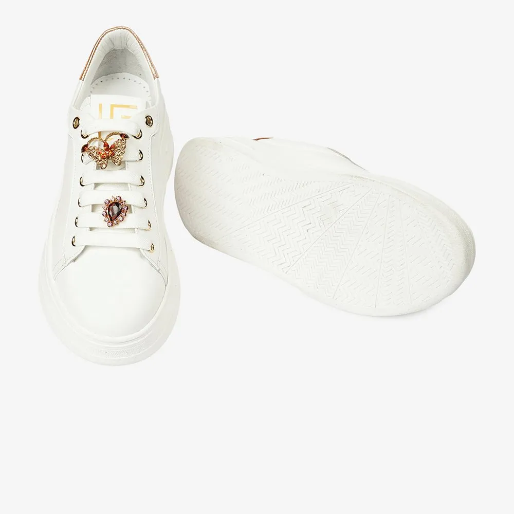 Greyder Women's Casual Sneakers in White and Bronze