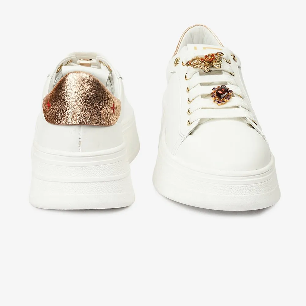 Greyder Women's Casual Sneakers in White and Bronze