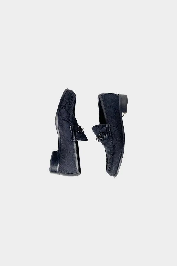 Gucci Vintage Monogram Black Horse-bit Loafers