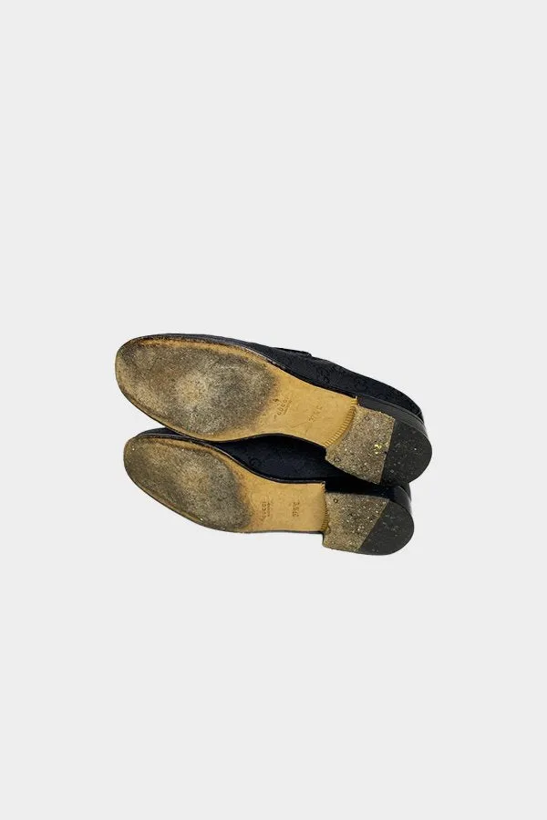 Gucci Vintage Monogram Black Horse-bit Loafers