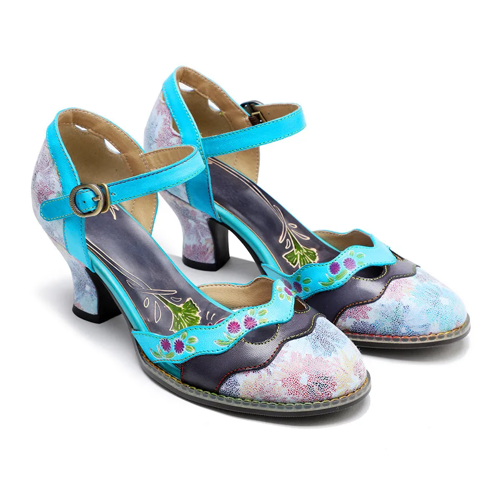Handmade Leather Retro Contrasting Fashion High Heels