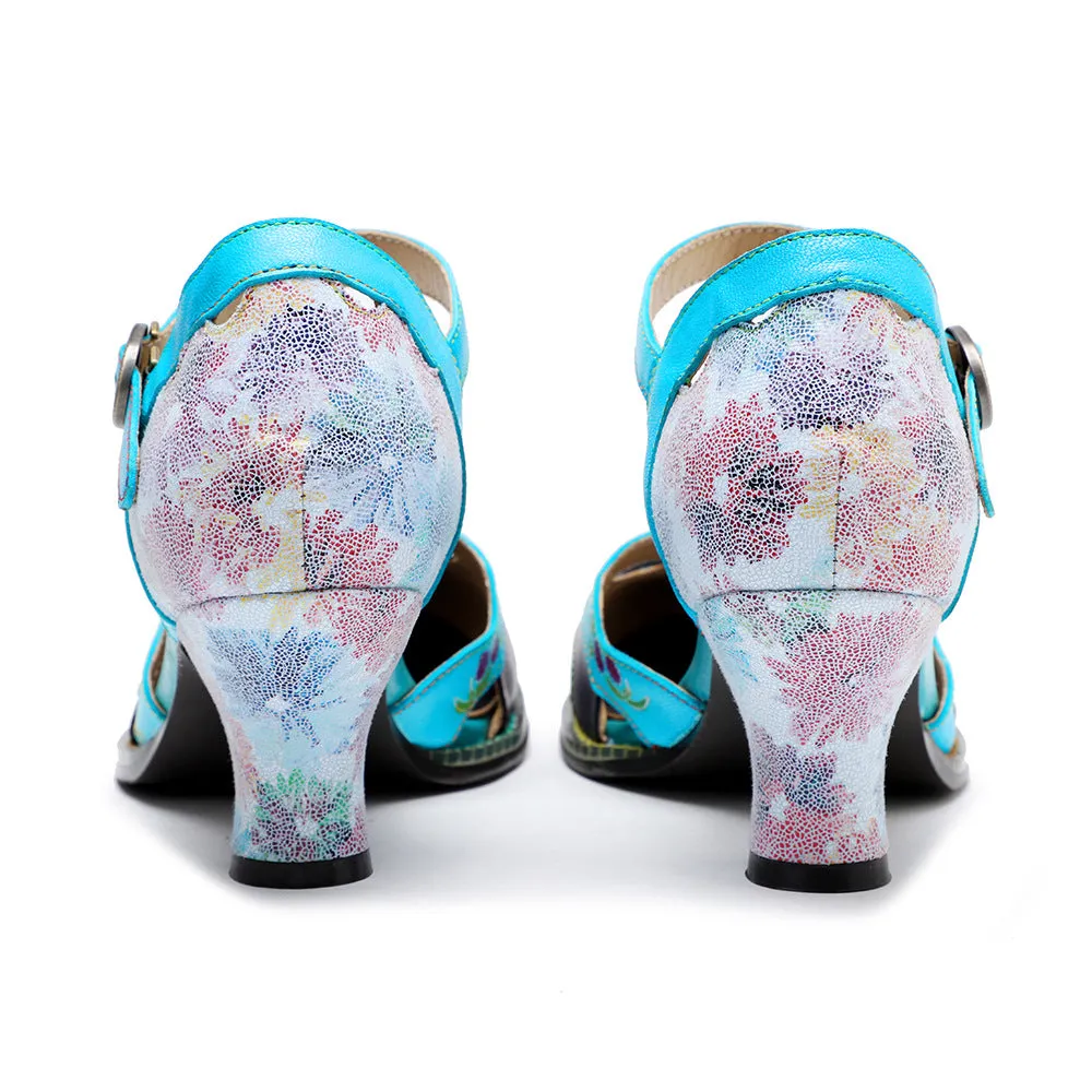 Handmade Leather Retro Contrasting Fashion High Heels