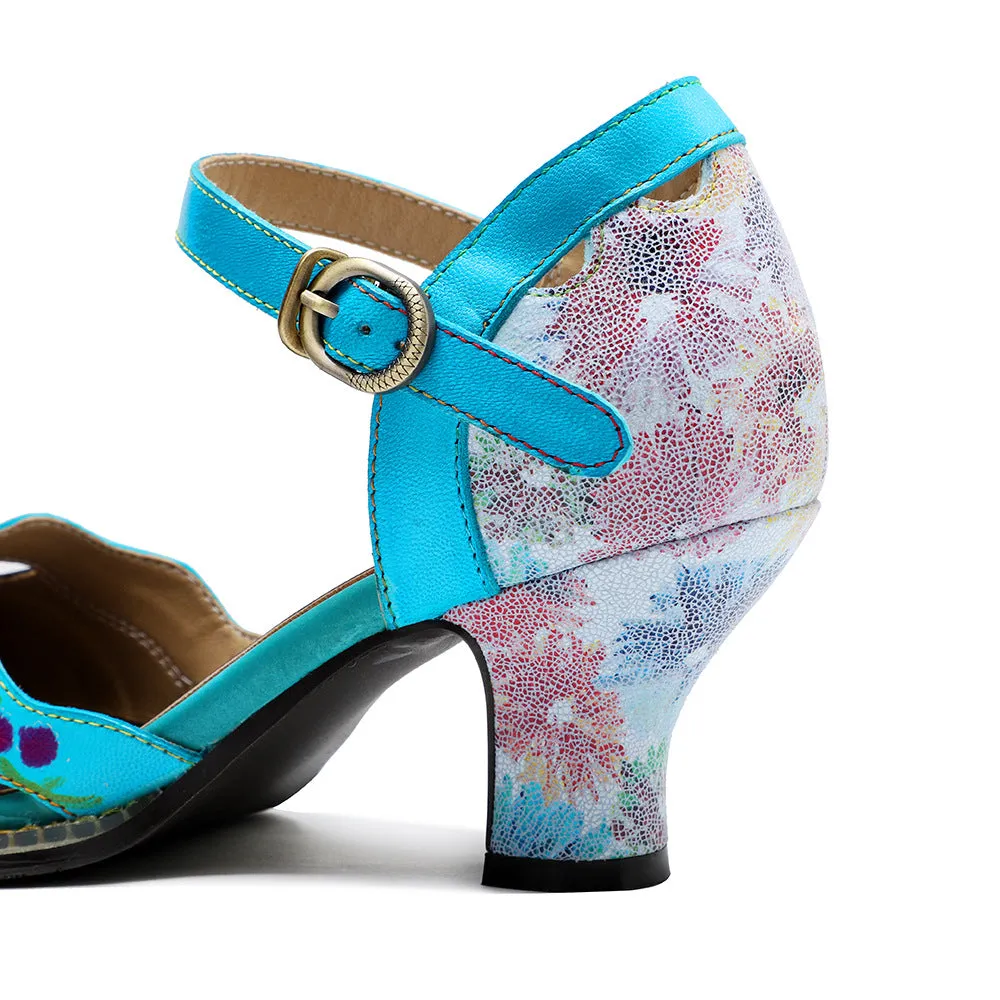 Handmade Leather Retro Contrasting Fashion High Heels