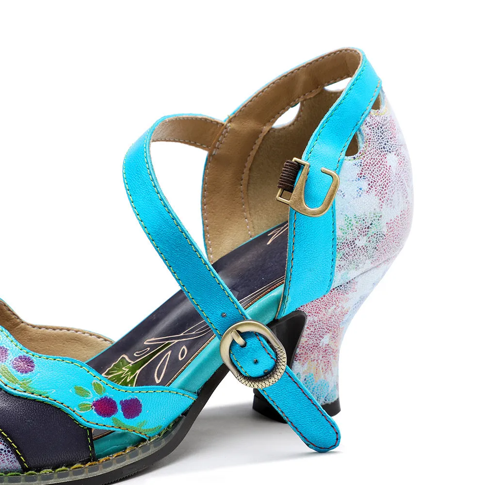 Handmade Leather Retro Contrasting Fashion High Heels