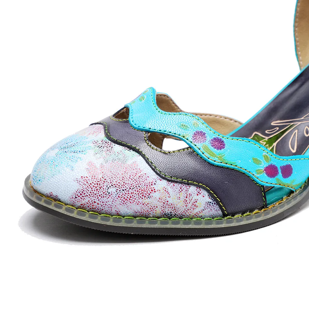 Handmade Leather Retro Contrasting Fashion High Heels
