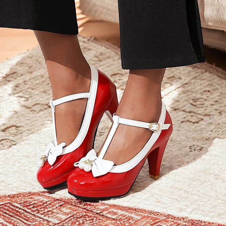 High Heels Sweet Retro Elegant Bow Round Head Imitation Pearl Women's Shoes