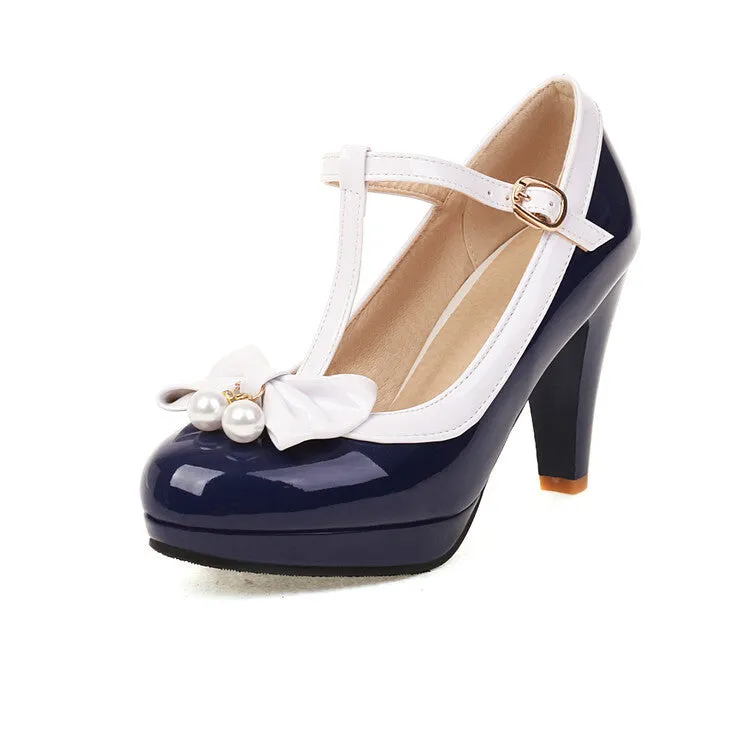 High Heels Sweet Retro Elegant Bow Round Head Imitation Pearl Women's Shoes