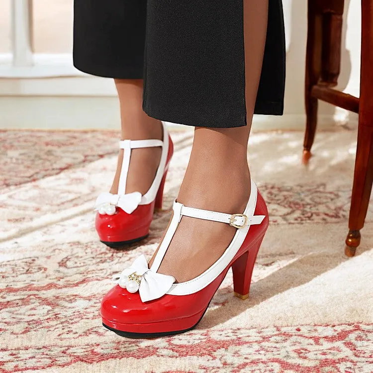 High Heels Sweet Retro Elegant Bow Round Head Imitation Pearl Women's Shoes