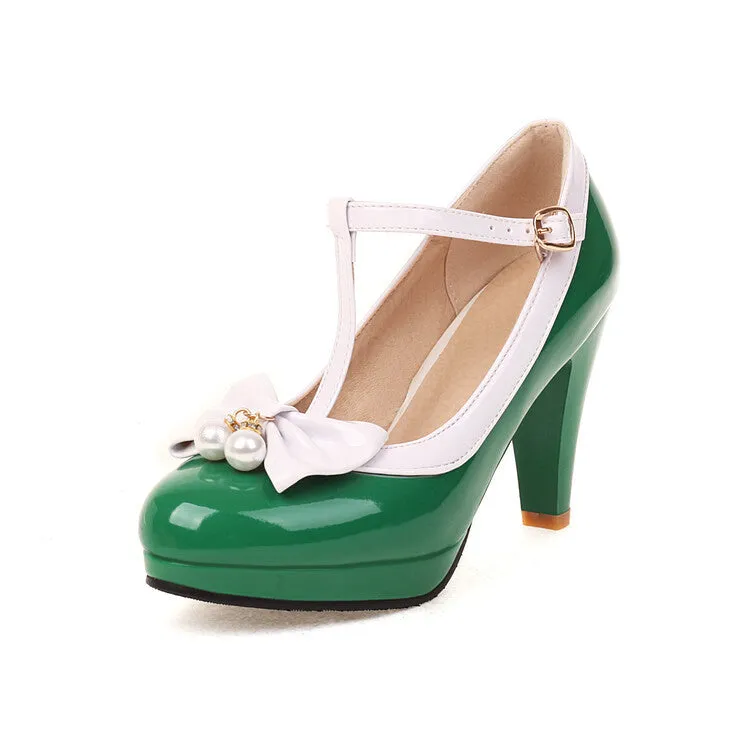 High Heels Sweet Retro Elegant Bow Round Head Imitation Pearl Women's Shoes