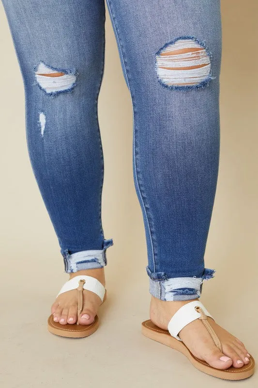 High Rise Button Fly Ankle Skinny | Plus Size