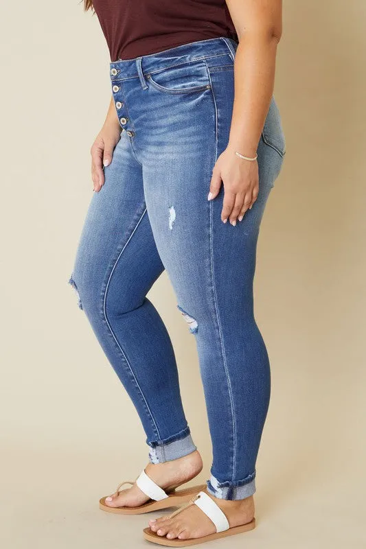 High Rise Button Fly Ankle Skinny | Plus Size