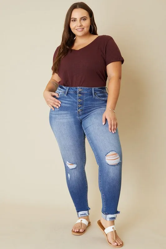 High Rise Button Fly Ankle Skinny | Plus Size