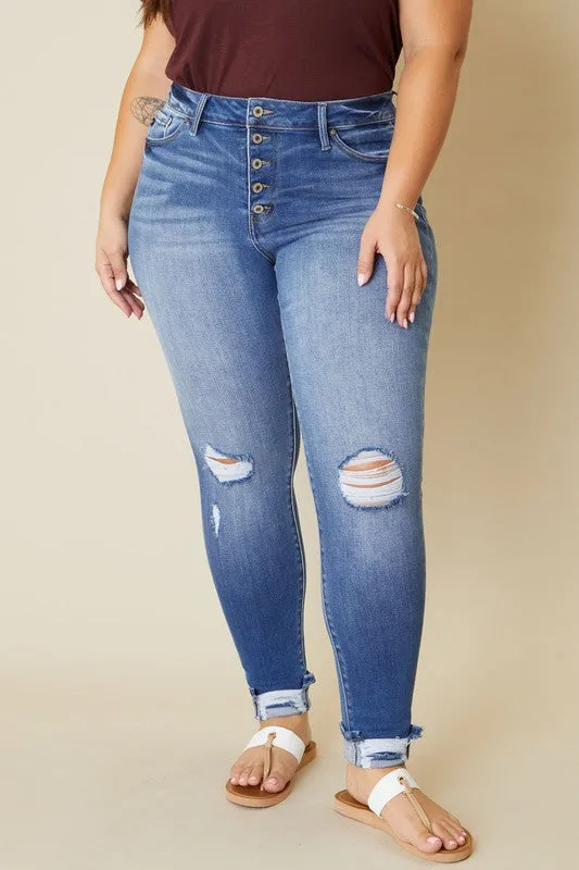 High Rise Button Fly Ankle Skinny | Plus Size