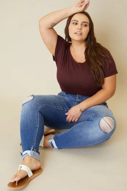 High Rise Button Fly Ankle Skinny | Plus Size