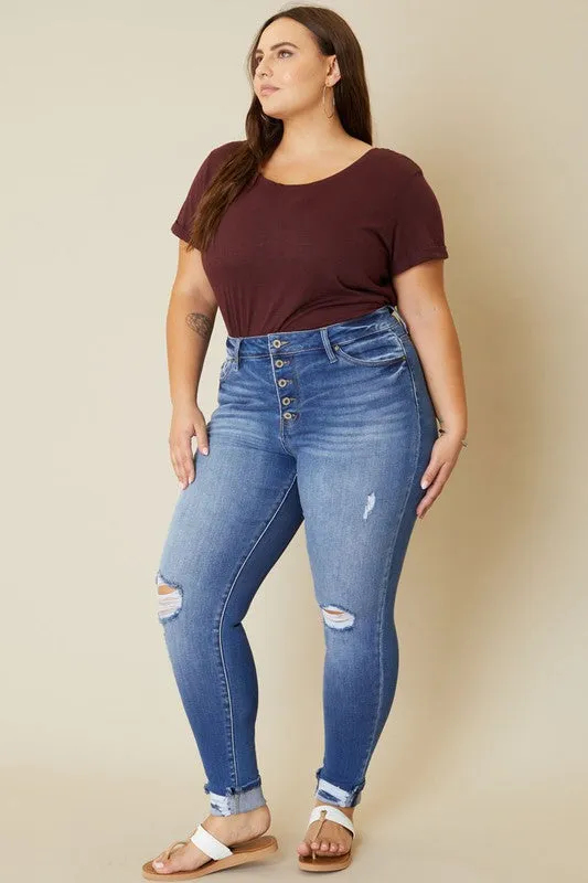 High Rise Button Fly Ankle Skinny | Plus Size