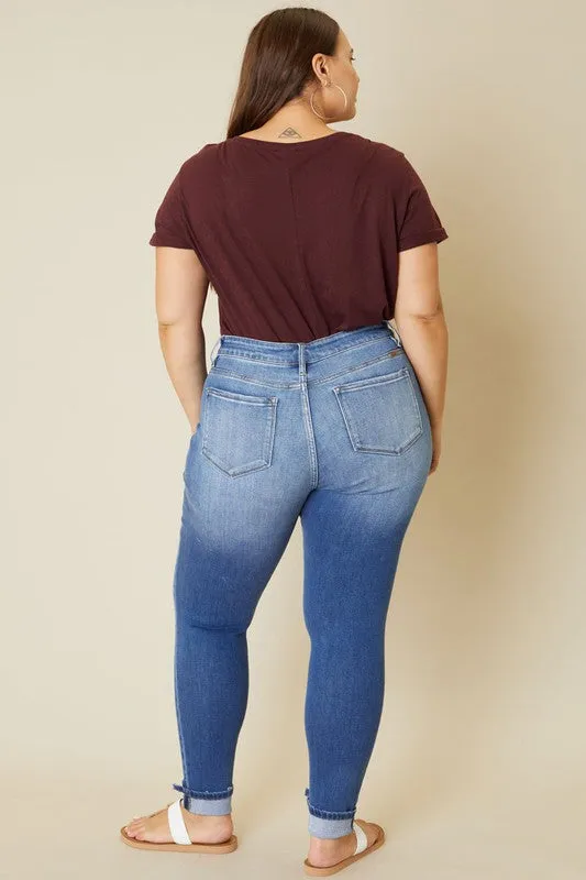 High Rise Button Fly Ankle Skinny | Plus Size