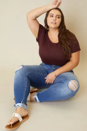 High Rise Button Fly Ankle Skinny | Plus Size