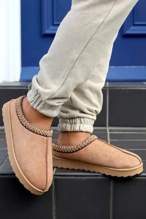 House Of Sehrish MX11 Camel Faux Suede Embroidered Cozy Slipper Boots