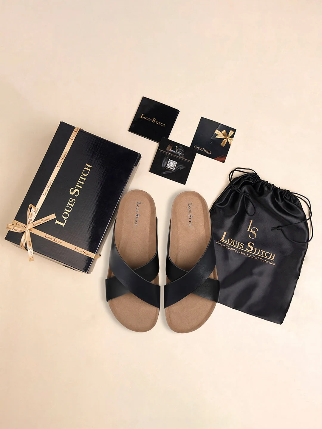 Jet Black Lightweight Cross Strap Casual Slip-on Cork Sandal