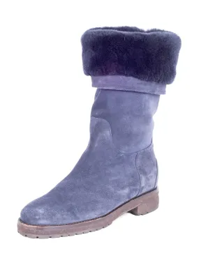 Loro Piana Fur Shearling Boots Navy Blue