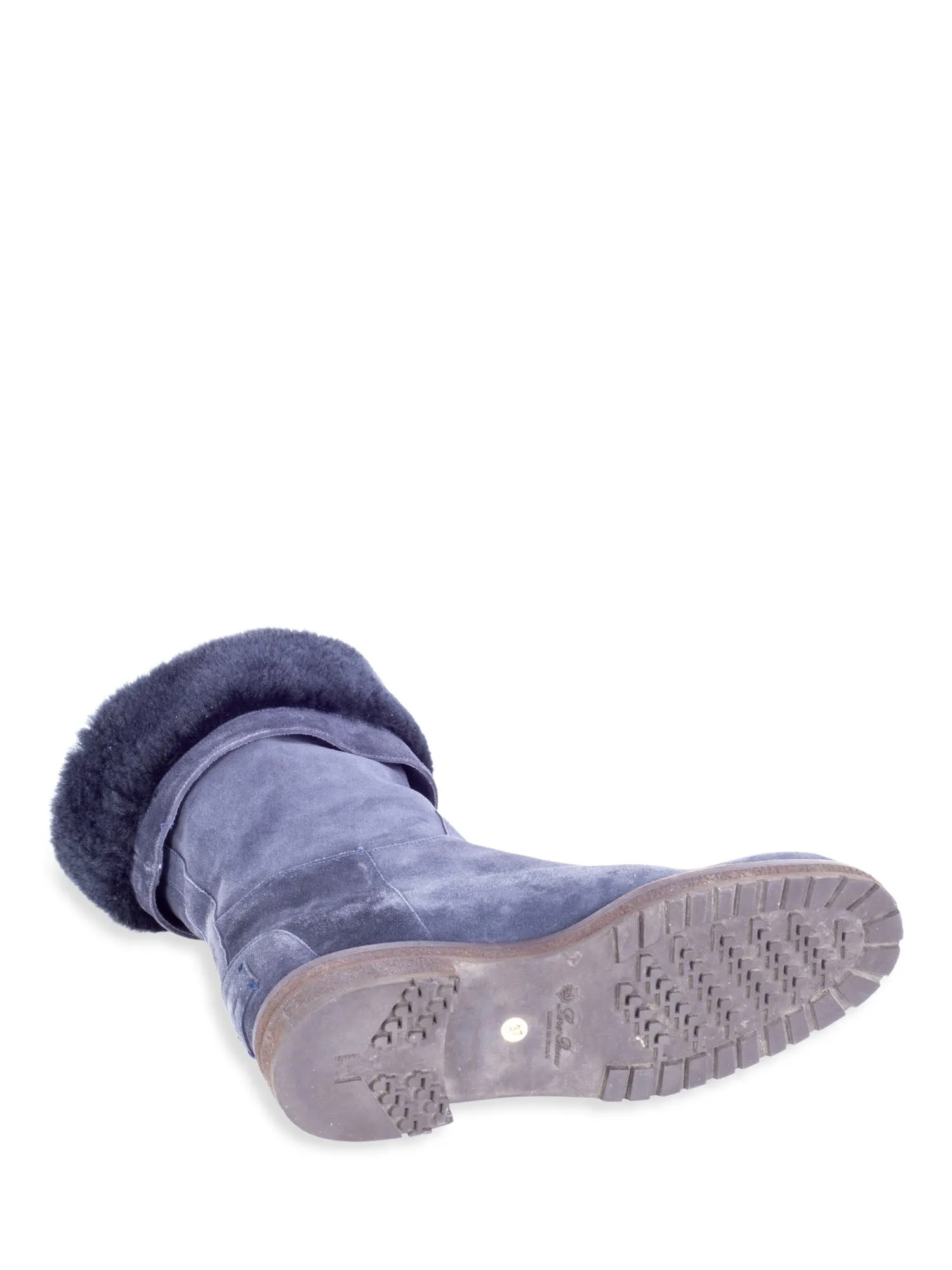 Loro Piana Fur Shearling Boots Navy Blue