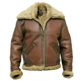 Men's Brown Shearling Fur Aviator Leather Jacket – Classic & Warm
