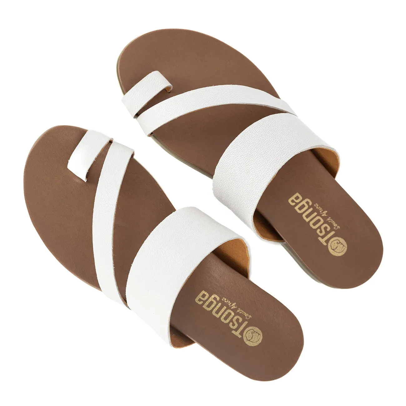 Ningizimu : Ladies Leather Sandal in White Cayak
