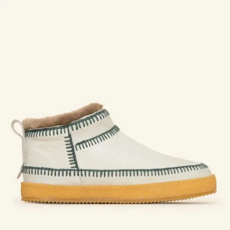 Nyuki Low Crochet Ankle Boot White Leather Sage