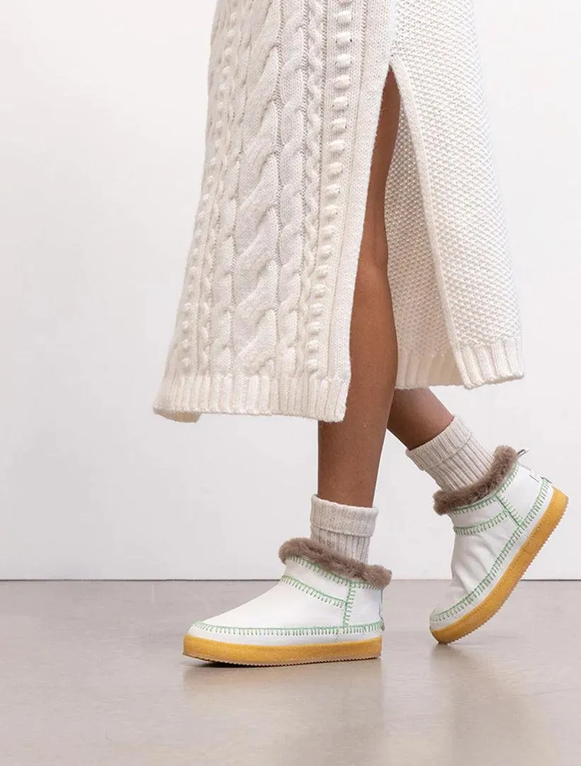 Nyuki Low Crochet Ankle Boot White Leather Sage
