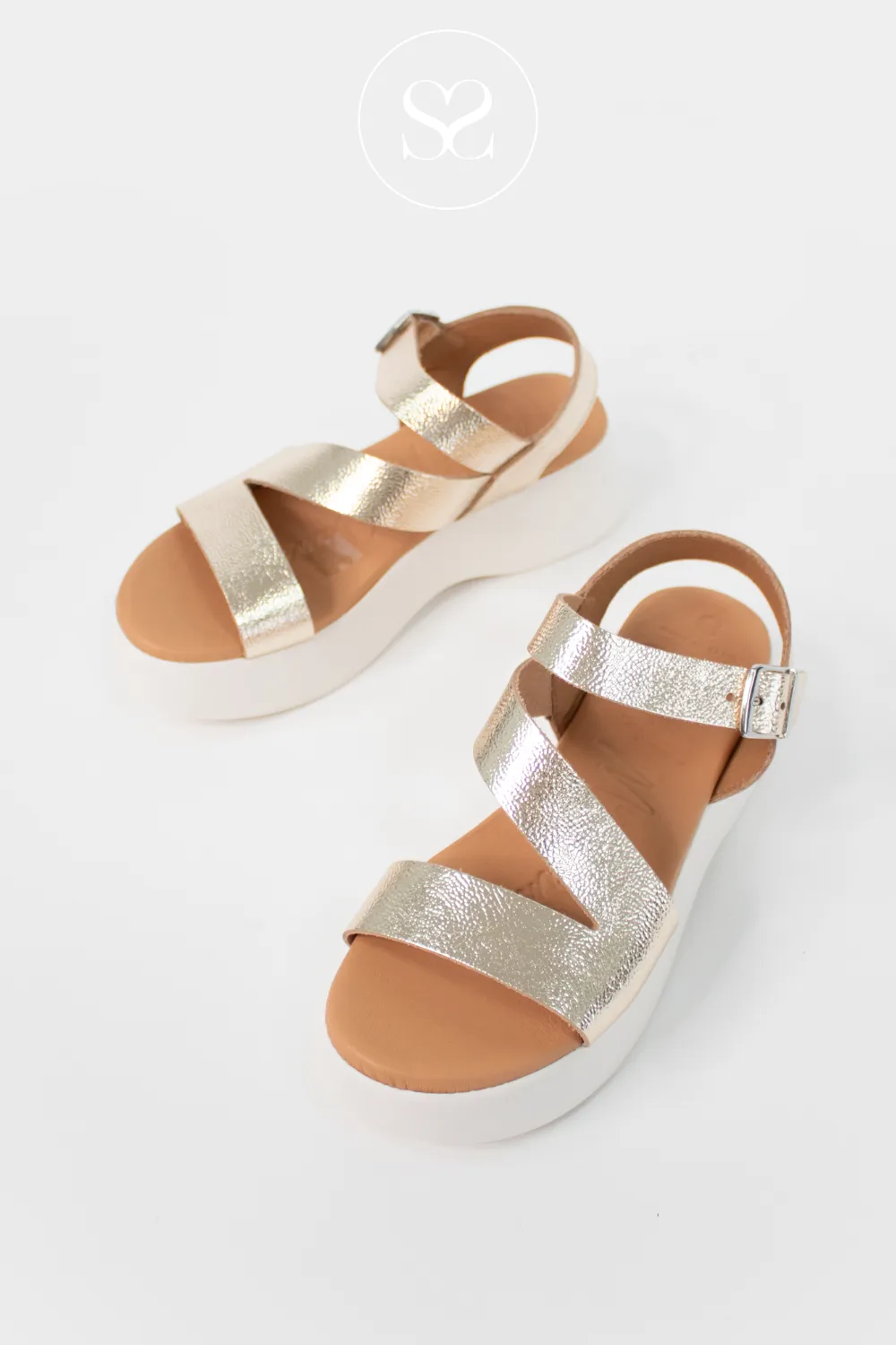 OH MY SANDALS 5685 GOLD LEATHER CHUNKY SANDALS
