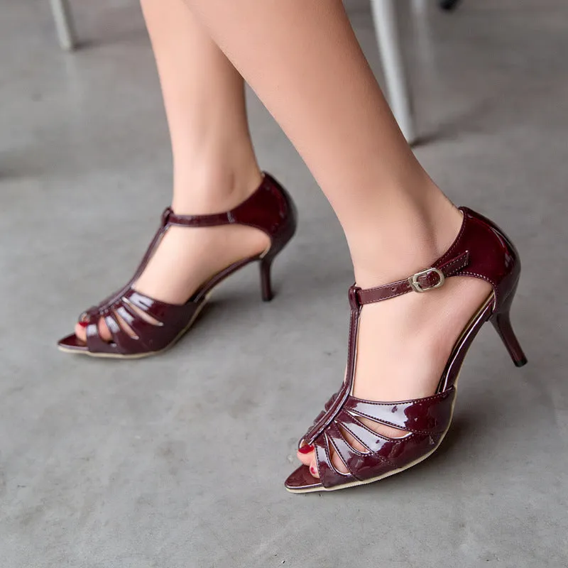Open-Toed Retro Stiletto High-Heeled Elegant Latin Sandals