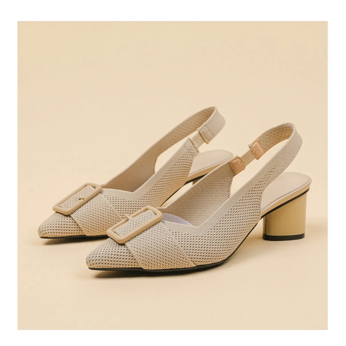 Point Head Light Mouth Knitted Hollow Breathable Buckle High Heel Sandals Shoes