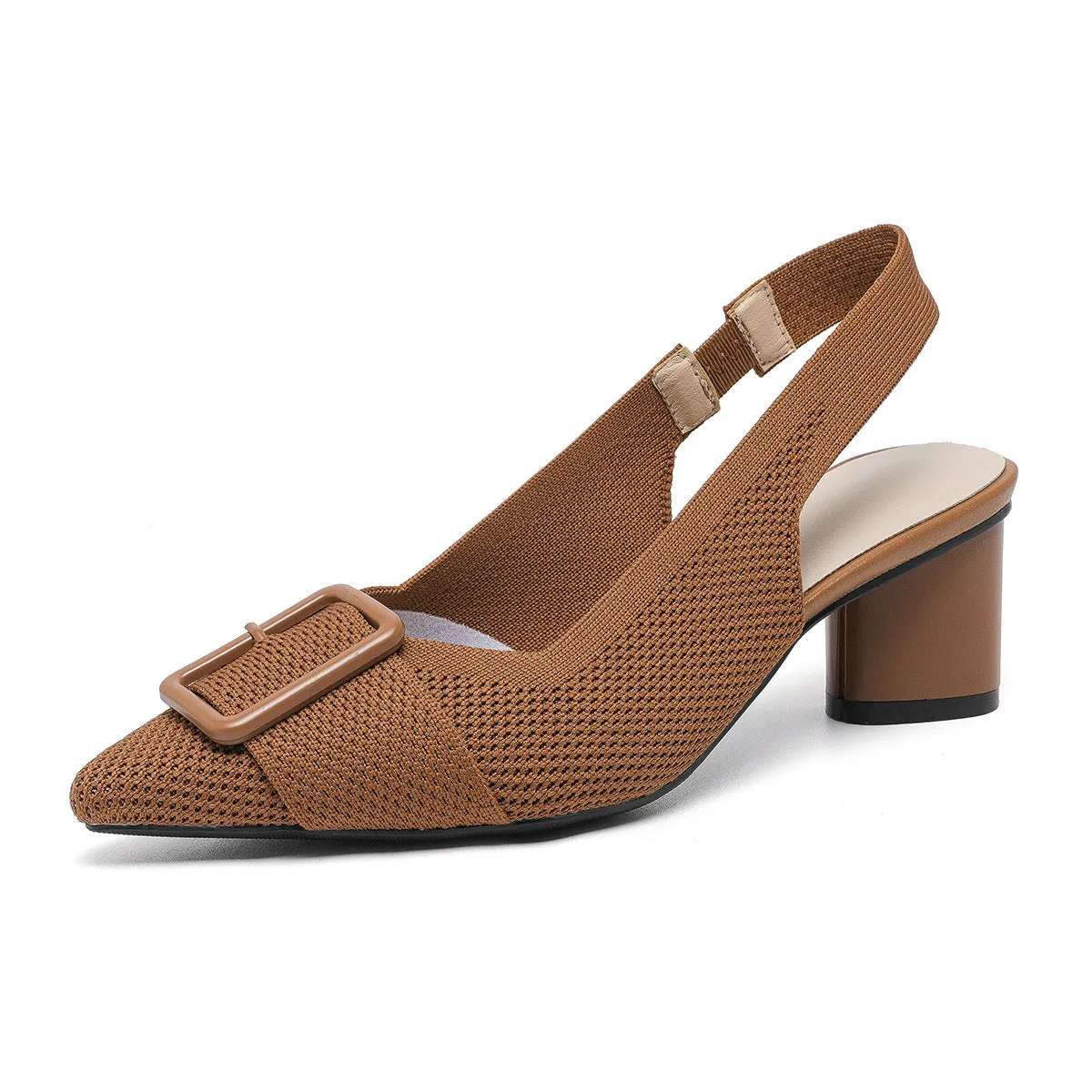 Point Head Light Mouth Knitted Hollow Breathable Buckle High Heel Sandals Shoes