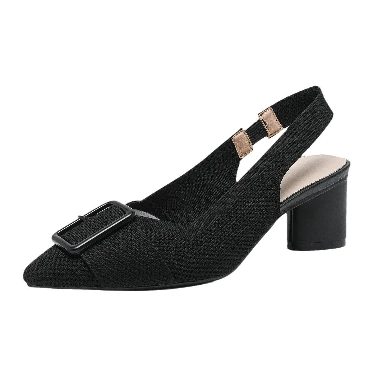 Point Head Light Mouth Knitted Hollow Breathable Buckle High Heel Sandals Shoes