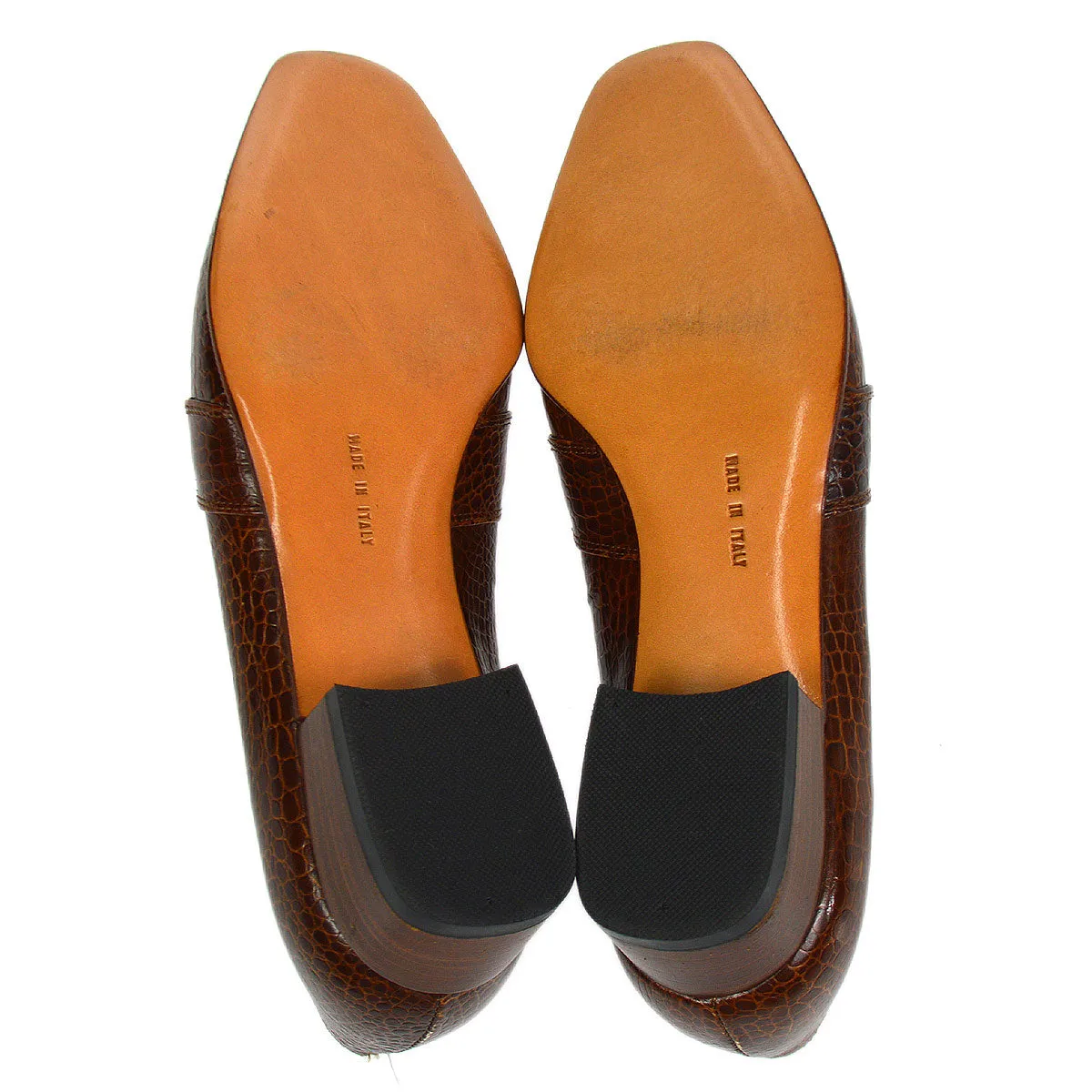 Salvatore Ferragamo Brown Embossed Leather Gancini Loafers Shoes #4