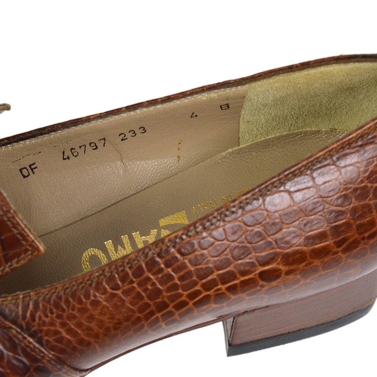 Salvatore Ferragamo Brown Embossed Leather Gancini Loafers Shoes #4