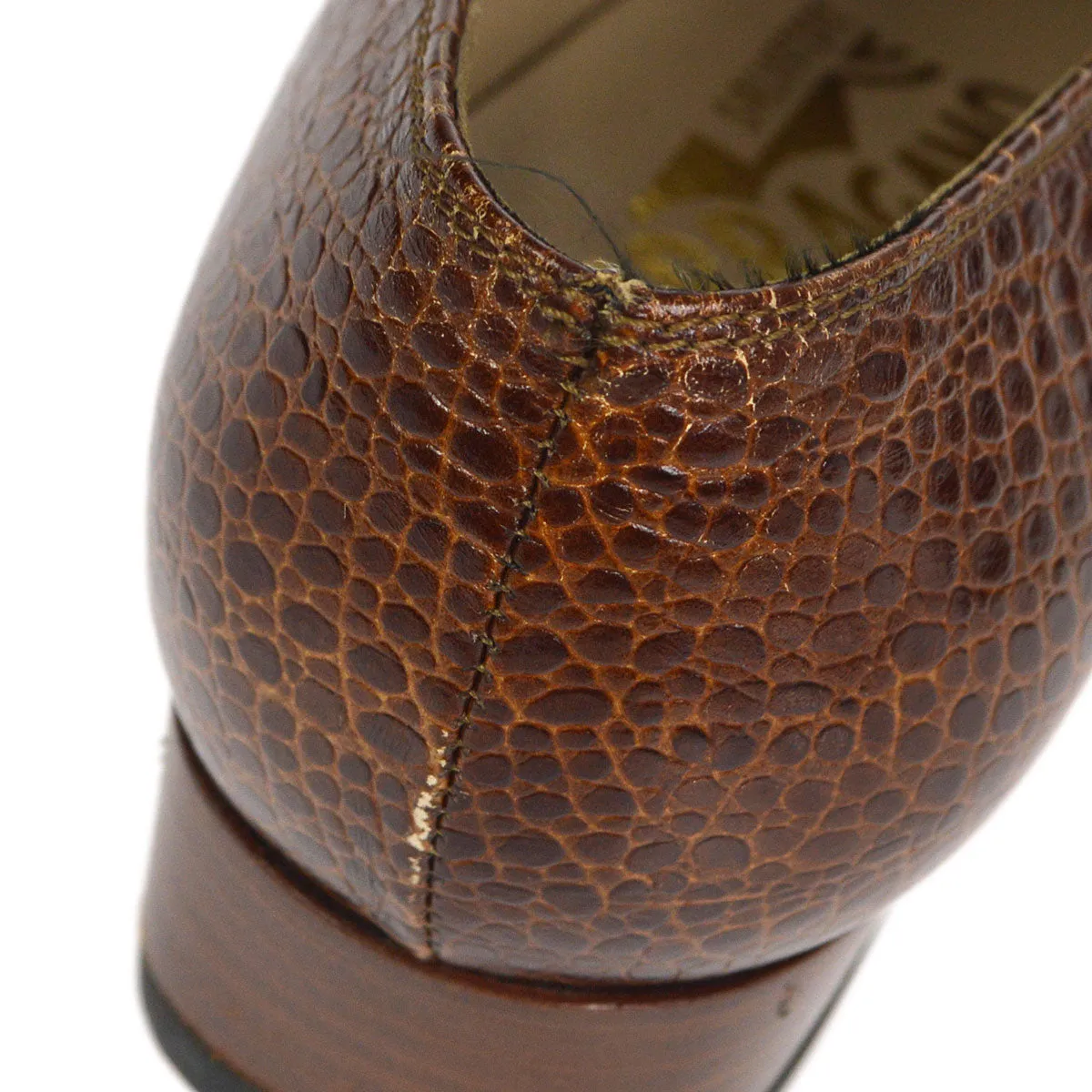 Salvatore Ferragamo Brown Embossed Leather Gancini Loafers Shoes #4