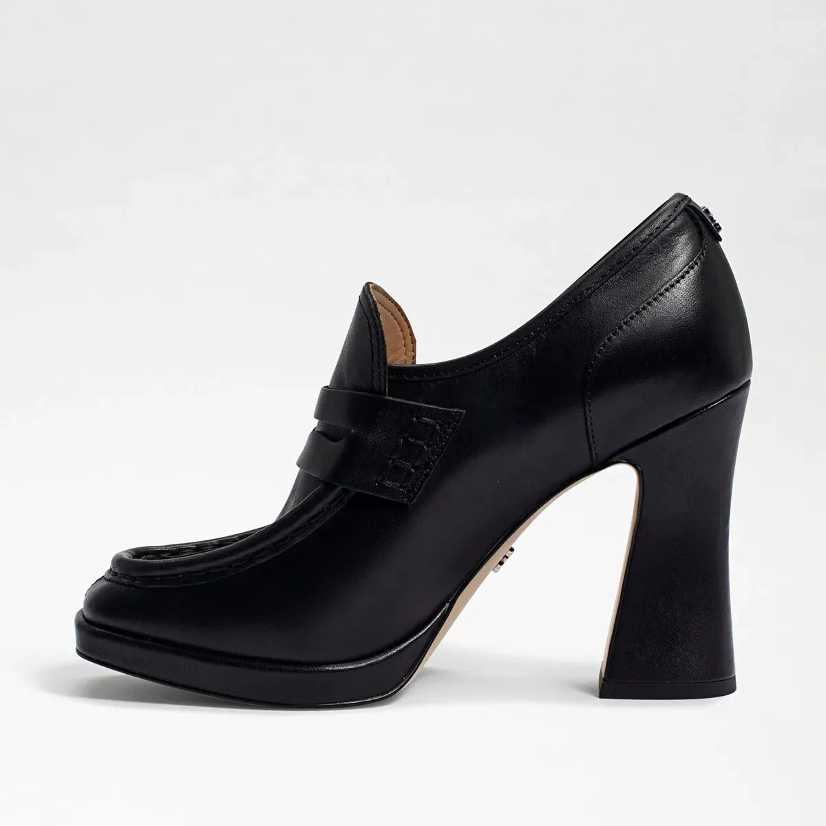 Sam Edelman Jeanette Black Box Leather Squared Toe Slip On High Platform Loafers