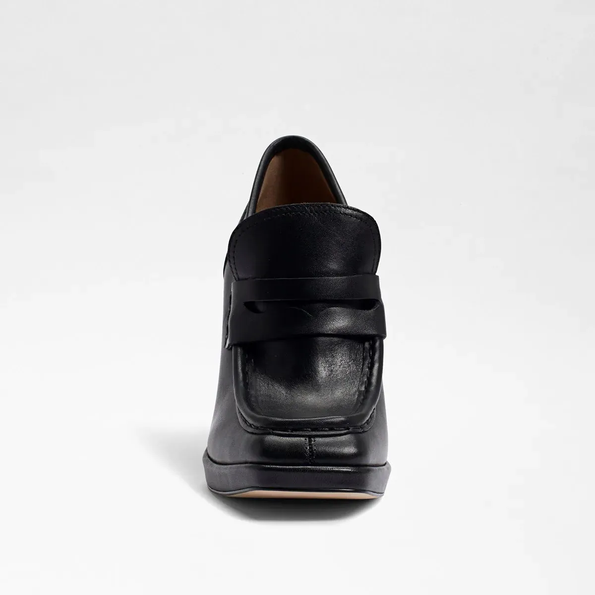 Sam Edelman Jeanette Black Box Leather Squared Toe Slip On High Platform Loafers