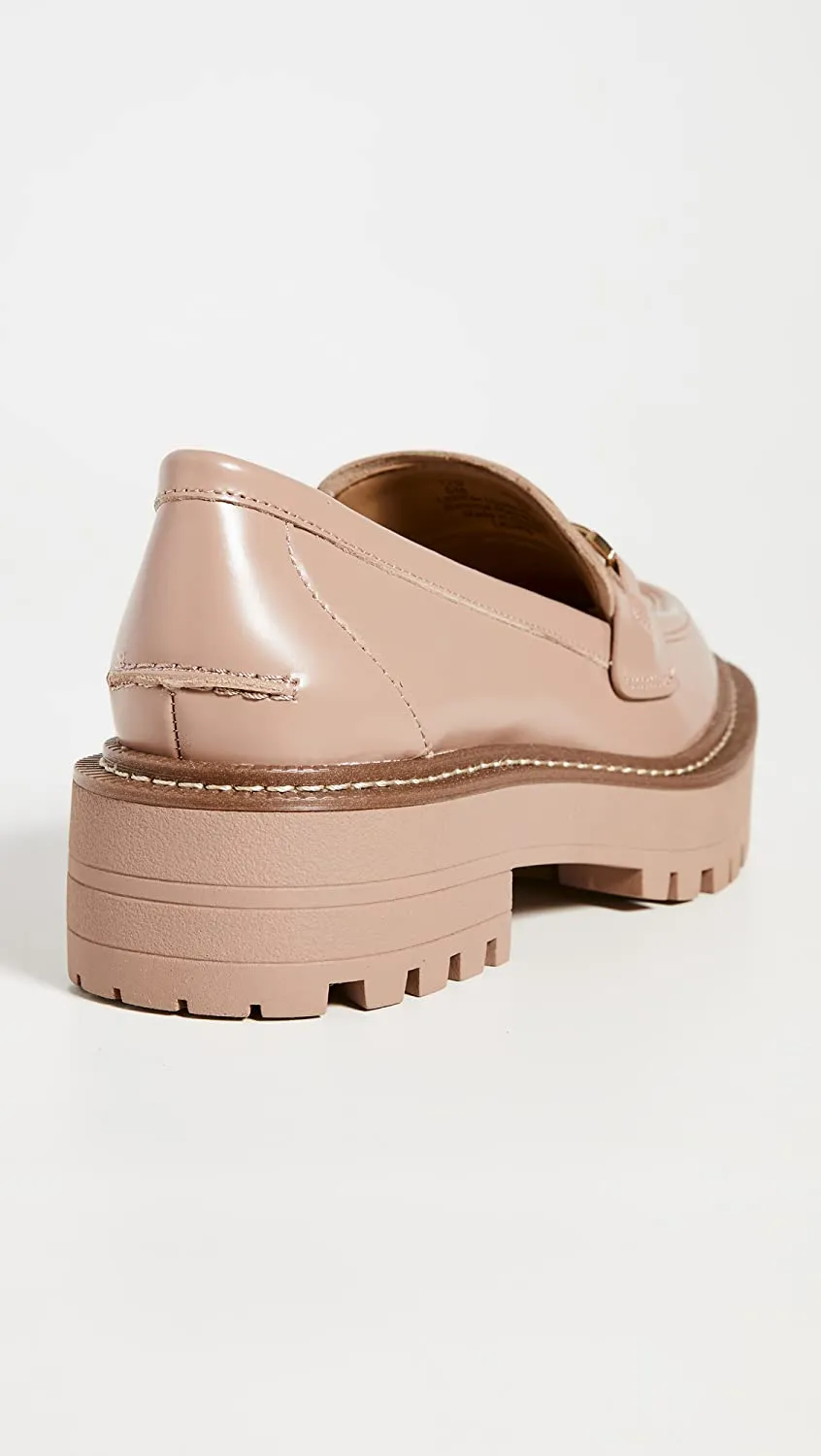 Sam Edelman Laurs Maple Sugar Leather Rounded Toe Slip On Chunky Heel Loafers