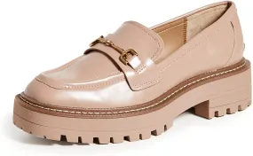 Sam Edelman Laurs Maple Sugar Leather Rounded Toe Slip On Chunky Heel Loafers