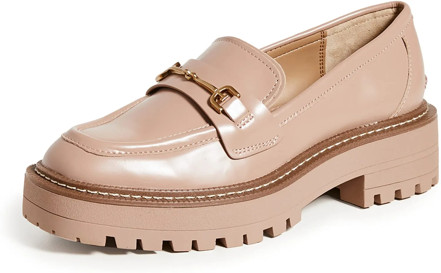Sam Edelman Laurs Maple Sugar Leather Rounded Toe Slip On Chunky Heel Loafers
