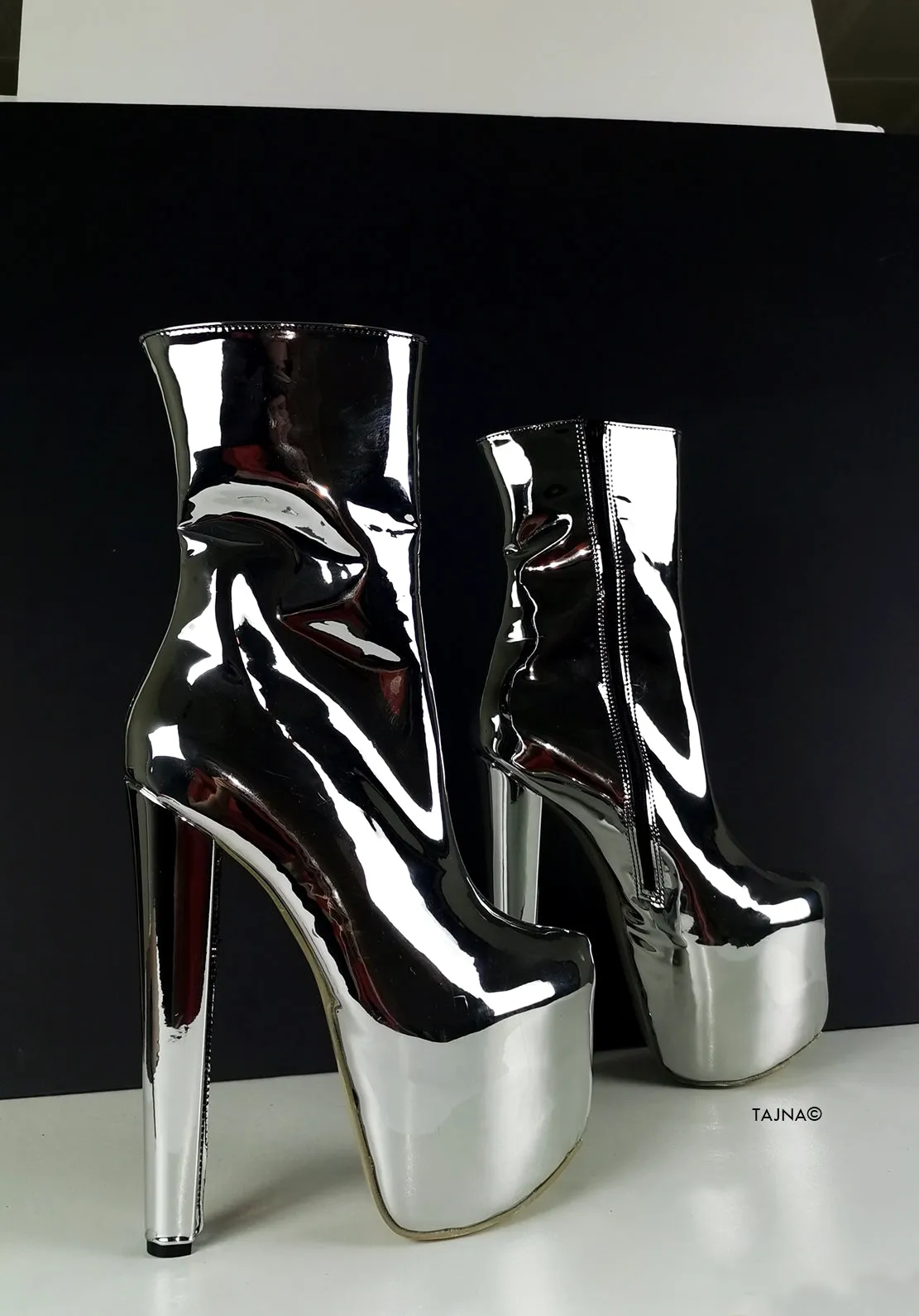 Silver Mirror High Heel Chunky Boots