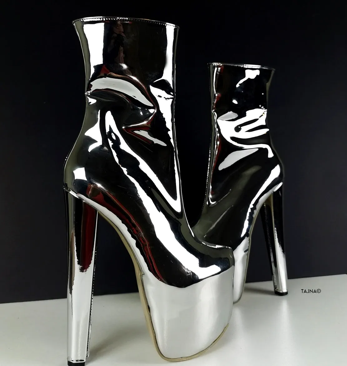 Silver Mirror High Heel Chunky Boots