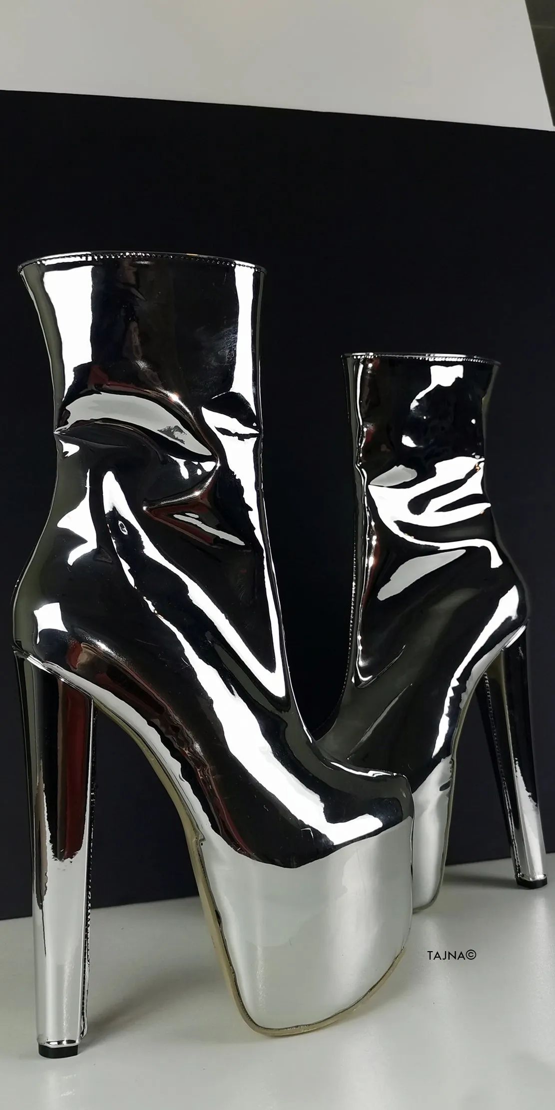 Silver Mirror High Heel Chunky Boots