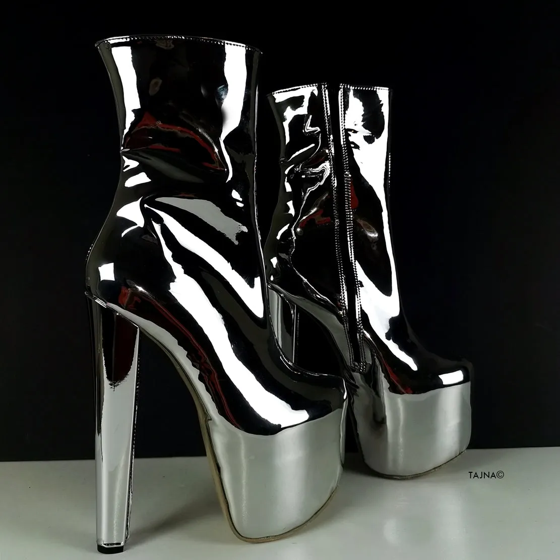 Silver Mirror High Heel Chunky Boots